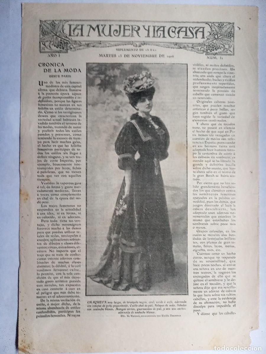 Coleccionismo de Revistas y Peri&oacute;dicos: La mujer y la casa. Suplemento ABC. A&ntilde;o I N&uacute;m. 31, noviembre 1906. Cuatro p&aacute;ginas.