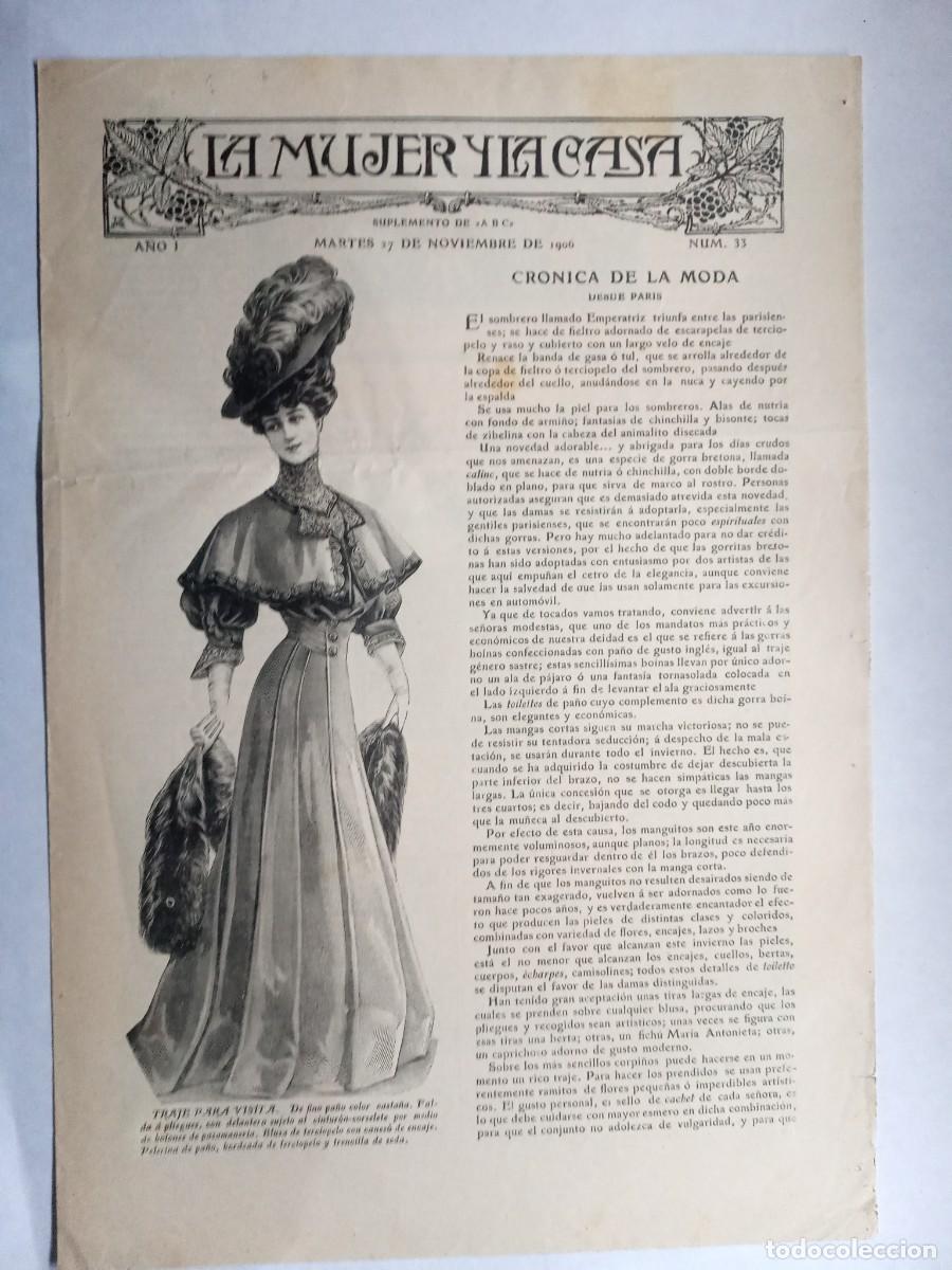 Coleccionismo de Revistas y Peri&oacute;dicos: La mujer y la casa. Suplemento ABC. A&ntilde;o I N&uacute;m. 33, noviembre 1906. Cuatro p&aacute;ginas.