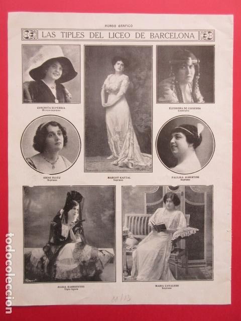 Colecionismo de Revistas e Jornais: ARTICULO 1913 - LAS TIPLES DEL LICEO DE BARCELONA MARGOT KAFTAL MARIA BARRIENTOS CAVALIERI CONCHITA