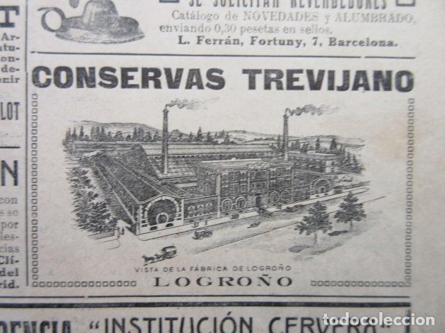 Coleccionismo de Revistas y Peri&oacute;dicos: PUBLICIDAD 1914 - CONSERVAS TREVIJANO LOGRO&Ntilde;O - TAMA&Ntilde;O 9 X 5 CM
