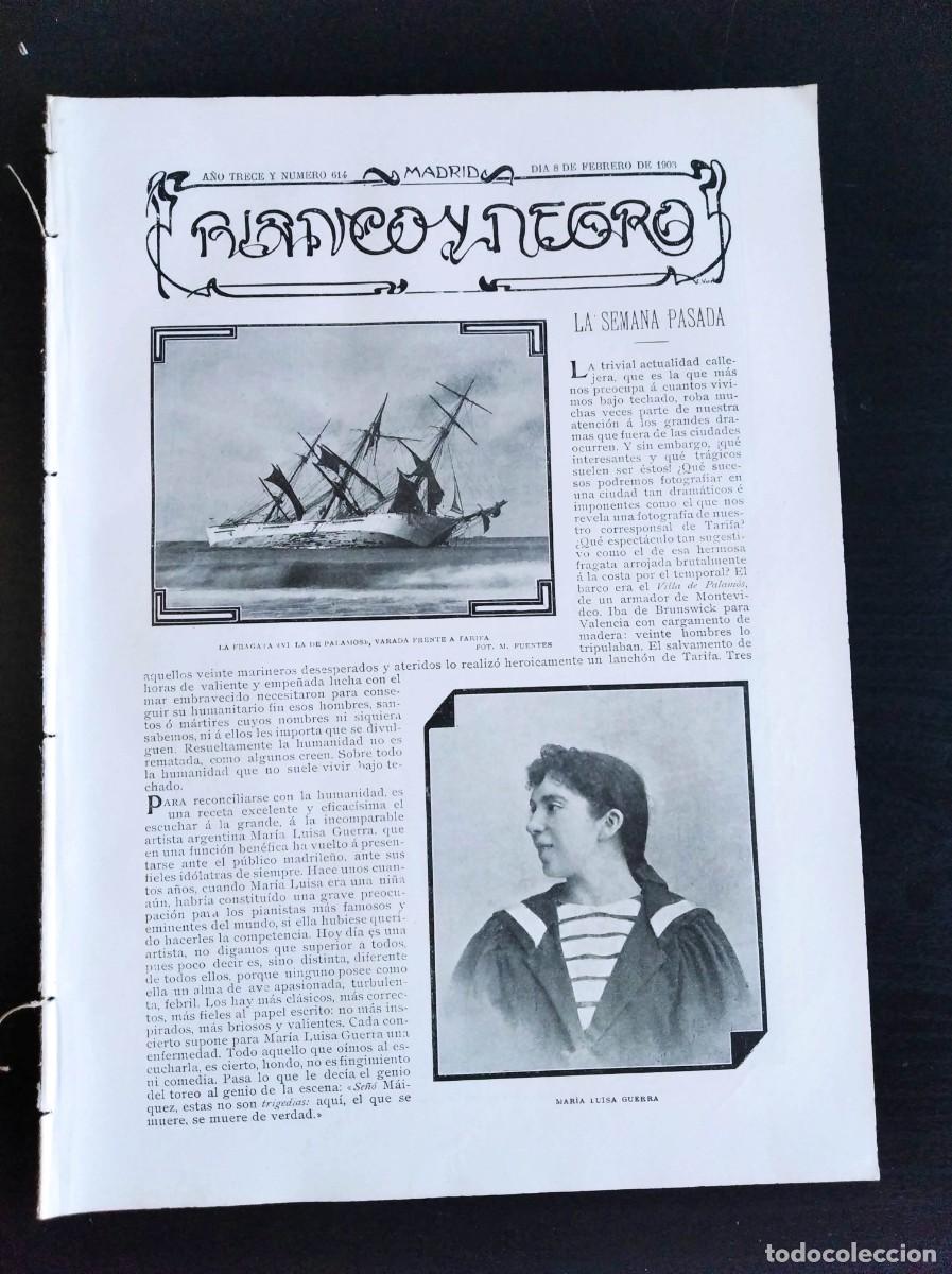 Collezionismo di Riviste e Giornali: BLANCO Y NEGRO. N&ordm; 614. A&Ntilde;O 1903. LA FRAGATA VI DE PALAM&Oacute;S. MATERNIDAD ARTIFICIAL. EL MISTERI.. LEER