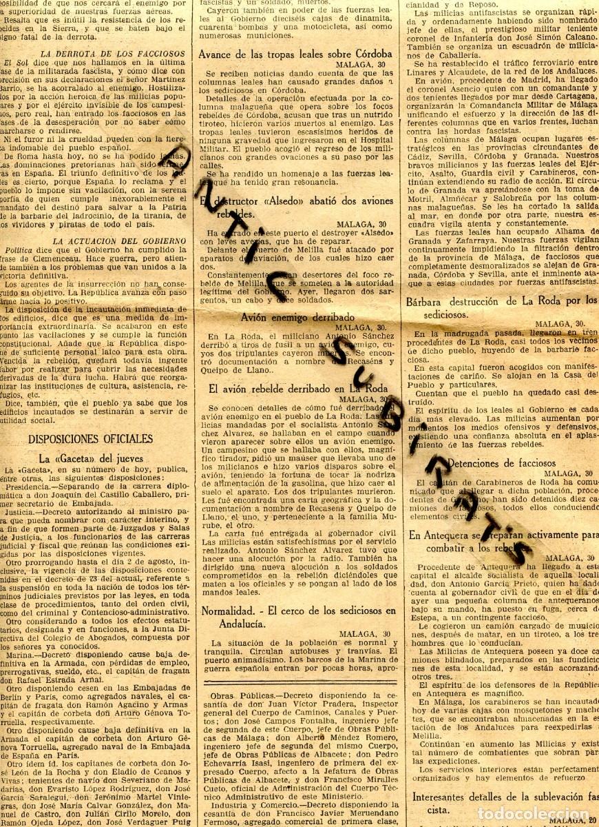 Coleccionismo de Revistas y Peri&oacute;dicos: RECORTE DE PRENSA 1936 GUERRA CIVIL EN CORDOBA MALAGA LA RODA ANTEQUERA FRAGA FIEL A LA REPUBLICA