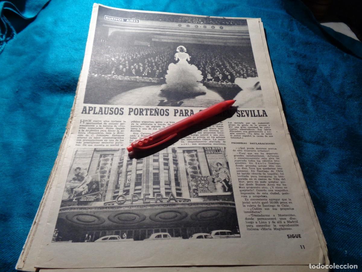 Coleccionismo de Revistas y Peri&oacute;dicos: RECORTE : BUENOS AIRES, APLAUDE A CARMEN SEVILLA .TRIUNFO, OCTBRE 1959.