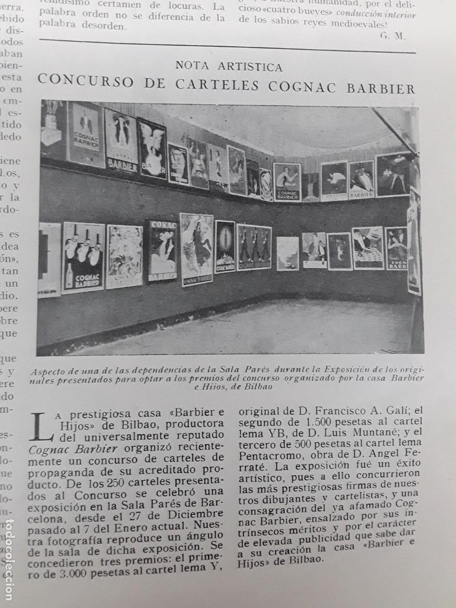 Collection Magazines and Newspapers: CONCURSO DE CARTELES DE PROPAGANDA CO&Ntilde;AC BARBIER BARBIER E HIJOS BILBAO HOJA A&Ntilde;O 1927