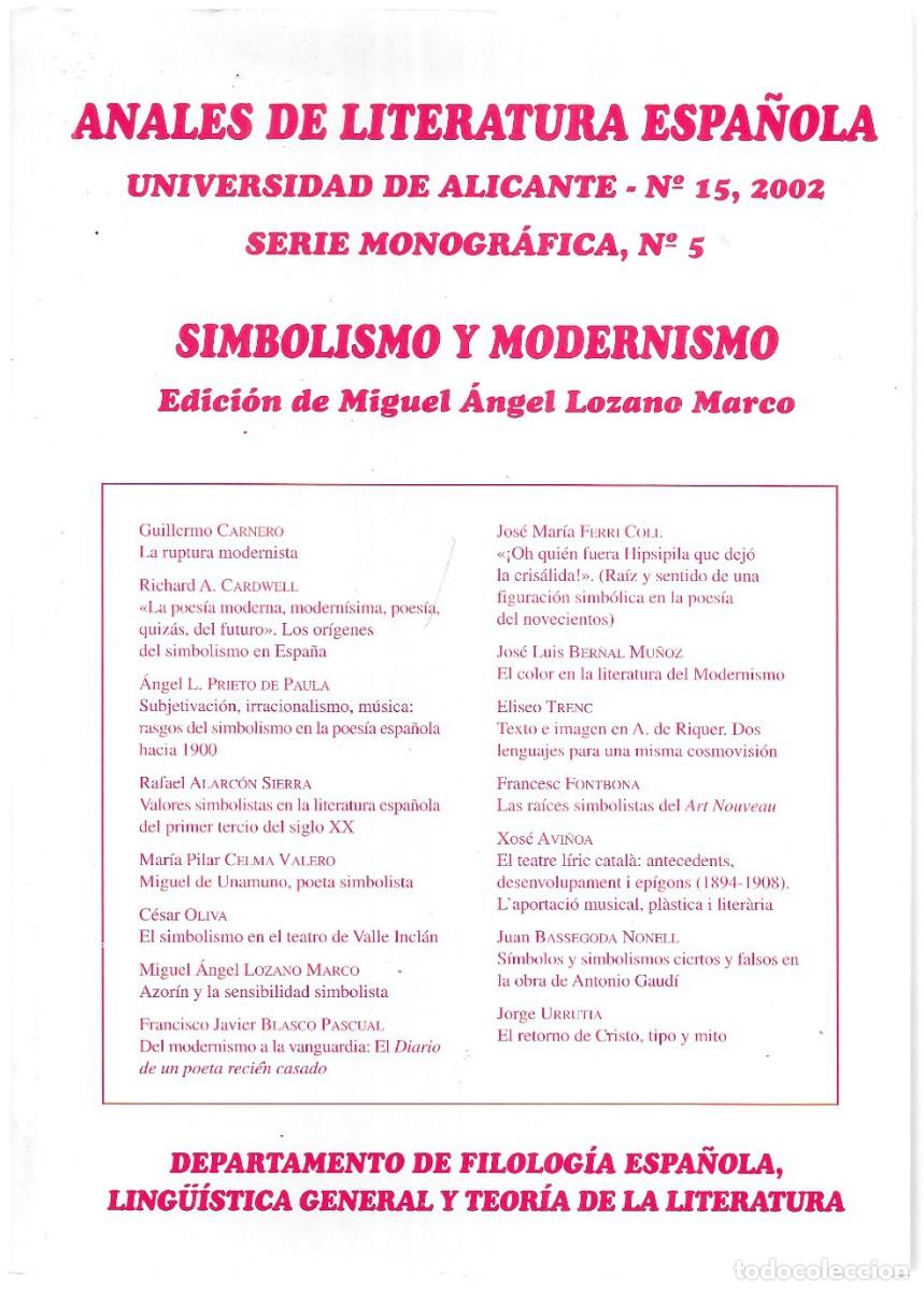 Coleccionismo de Revistas y Peri&oacute;dicos: Anales de Literatura Española N&ordm; 15 . Simbolismo y modernismo