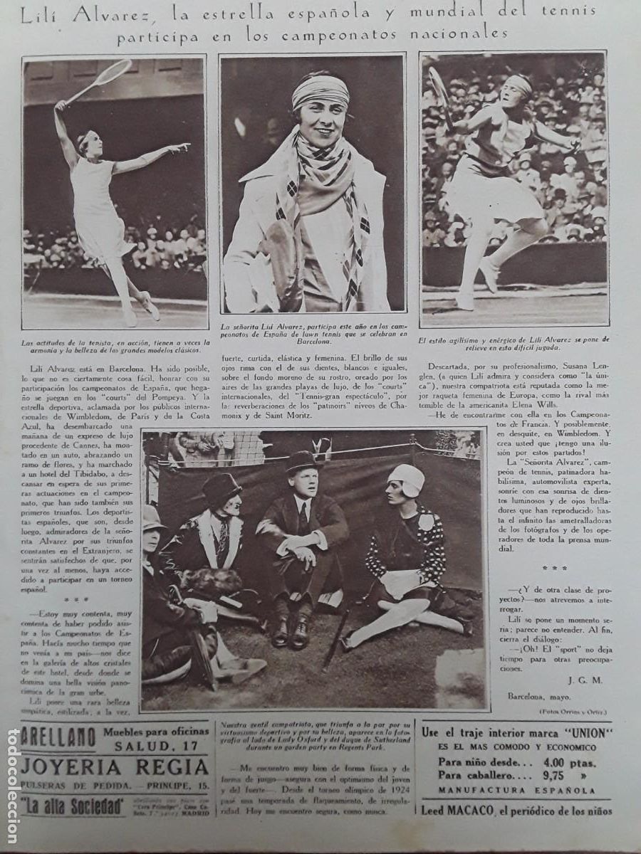 Collection Magazines and Newspapers: LILI ALVAREZ ESTRELLA TENIS MUNDIAL HOJA A&Ntilde;O 1929