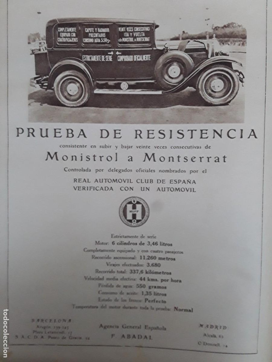 Collection Magazines and Newspapers: AUTOMOVIL HUPP PRUEBA RESISTENCIA SUBIR Y BAJAR 20 VECES MONISTROL A MONTSERRAT HOJA A&Ntilde;O 1929