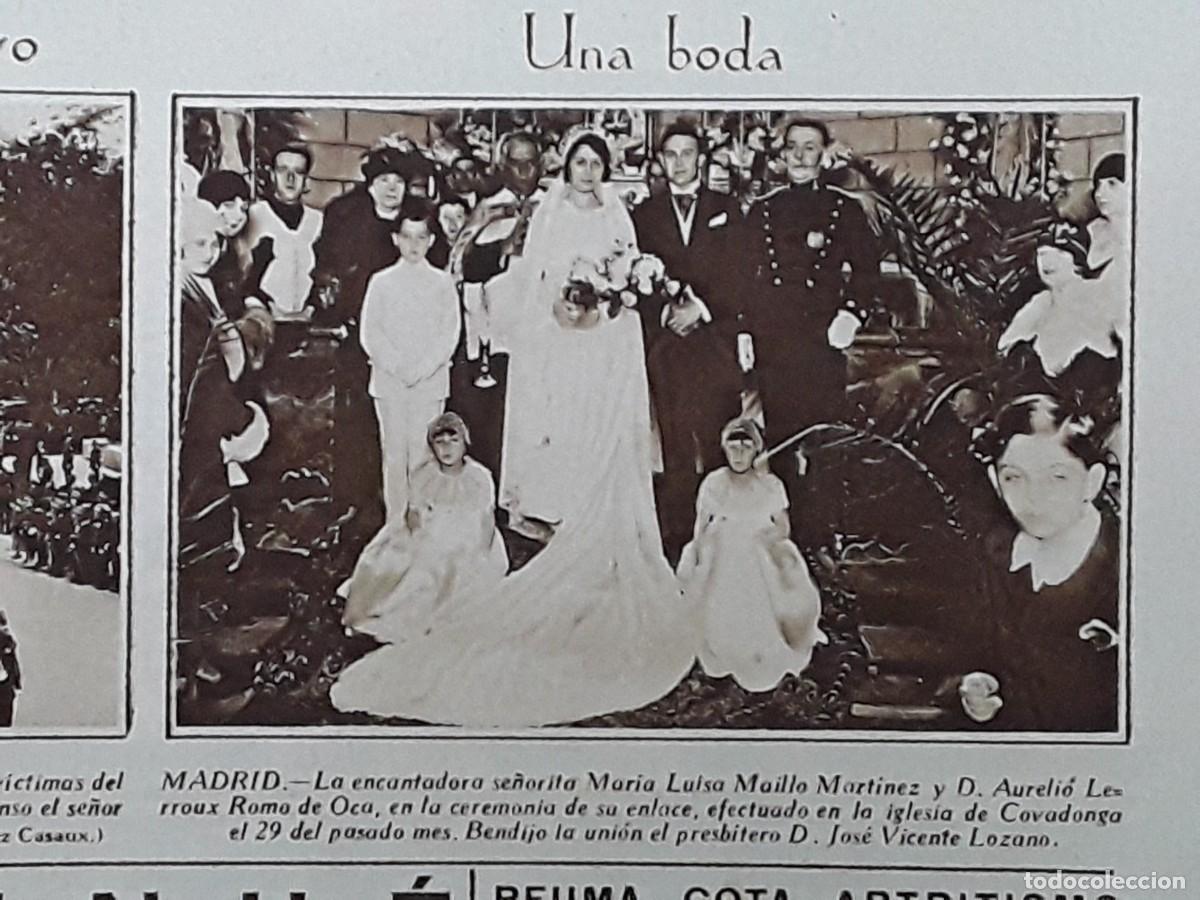 Collezionismo di Riviste e Giornali: BODA MARIA LUISA MAILLO MARTINEZ CON AURELIO LERROUX ROMO DE OCA IGLESIA COVADONGA HOJA A&Ntilde;O 1929