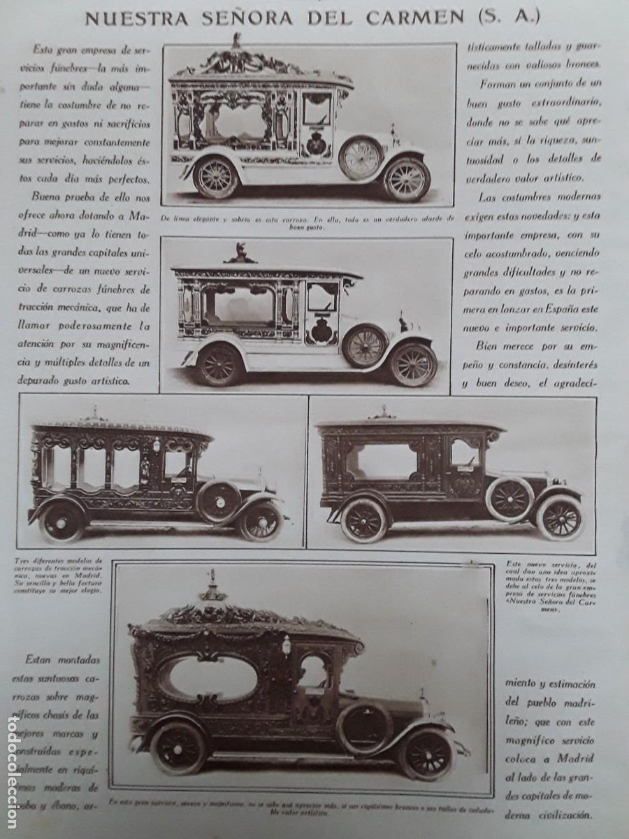 Collection Magazines and Newspapers: EMPRESA DE SERVICIOS FUNEBRES NUESTRA SE&Ntilde;ORA DEL CARMEN CARROZAS FUNEBRES HOJA A&Ntilde;O 1929