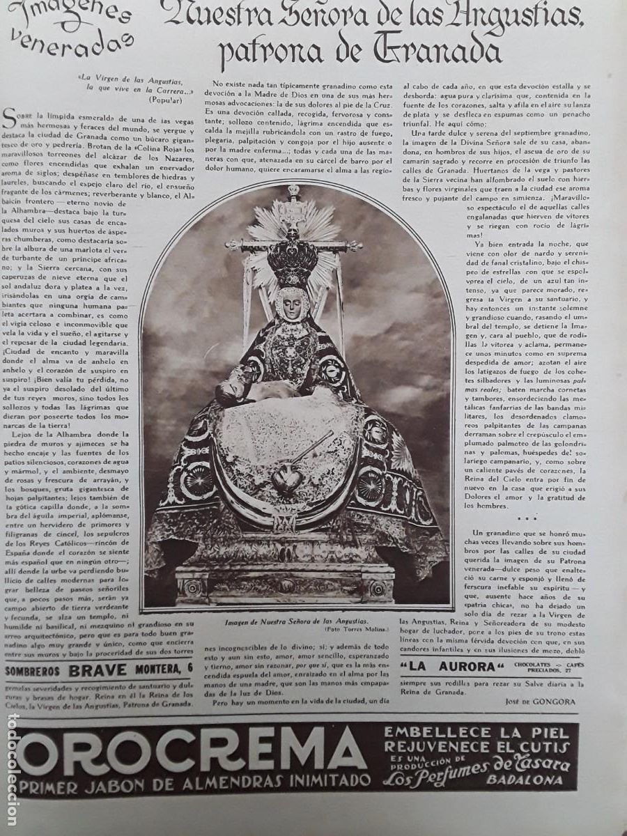 Coleccionismo de Revistas y Peri&oacute;dicos: NUESTRA SE&Ntilde;ORA DE LAS ANGUSTIAS VIRGEN PATRONA DE GRANADA HOJA A&Ntilde;O 1929