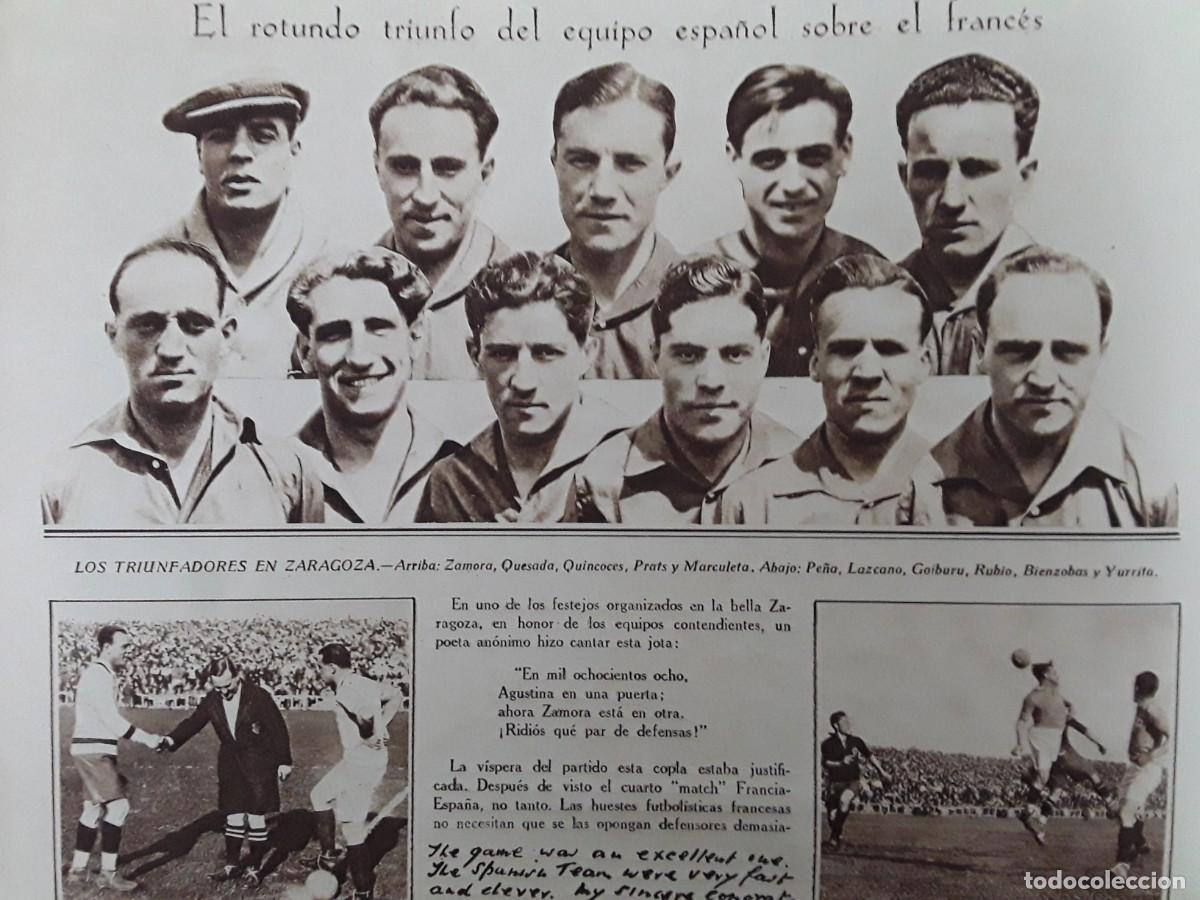 Collection Magazines and Newspapers: ESPA&Ntilde;A 8 - FRANCIA 1 PARTIDO FUTBOL EQUIPOS ALINEACIONES ZARAGOZA 2 HOJAS A&Ntilde;O 1929