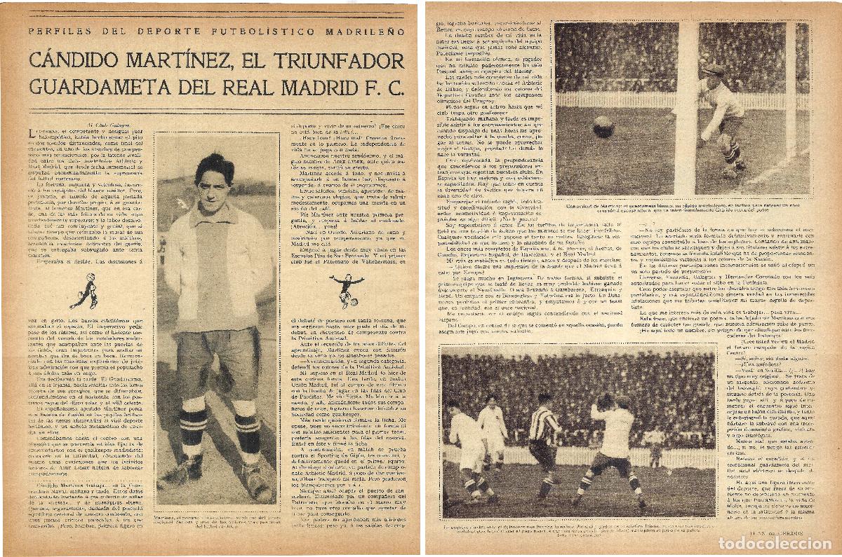 Collezionismo di Riviste e Giornali: 1925 HOJAS REVISTA C&Aacute;NDIDO MART&Iacute;NEZ GUARDAMETA DEL REAL MADRID F. C. F&Uacute;TBOL CLUB, PORTERO FUTBOLISTA