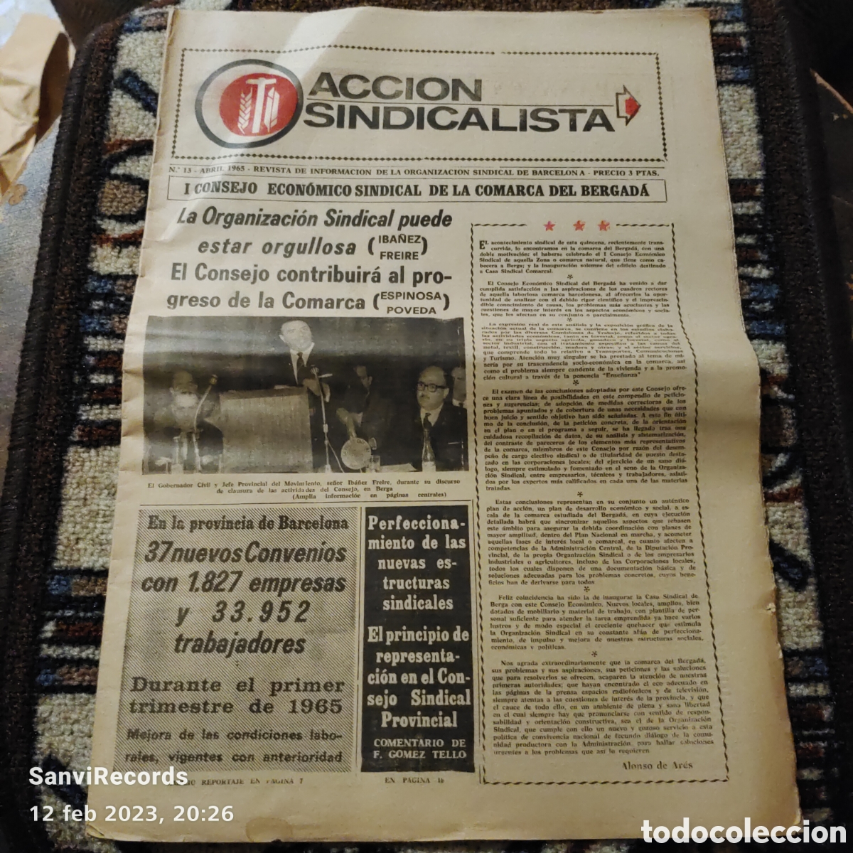 Sammeln von Zeitschriften und Zeitungen: ACCION SINDICALISTA N&deg; 13: I CONSEJO ECON&Oacute;MICO SINDICAL DE LA COMARCA DEL BERGADA (ABRIL 1965)