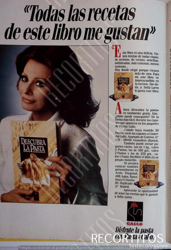 Coleccionismo de Revistas y Peri&oacute;dicos: FAMOSOS EN LA PUBLICIDAD sofia loren anuncio pastas gallo