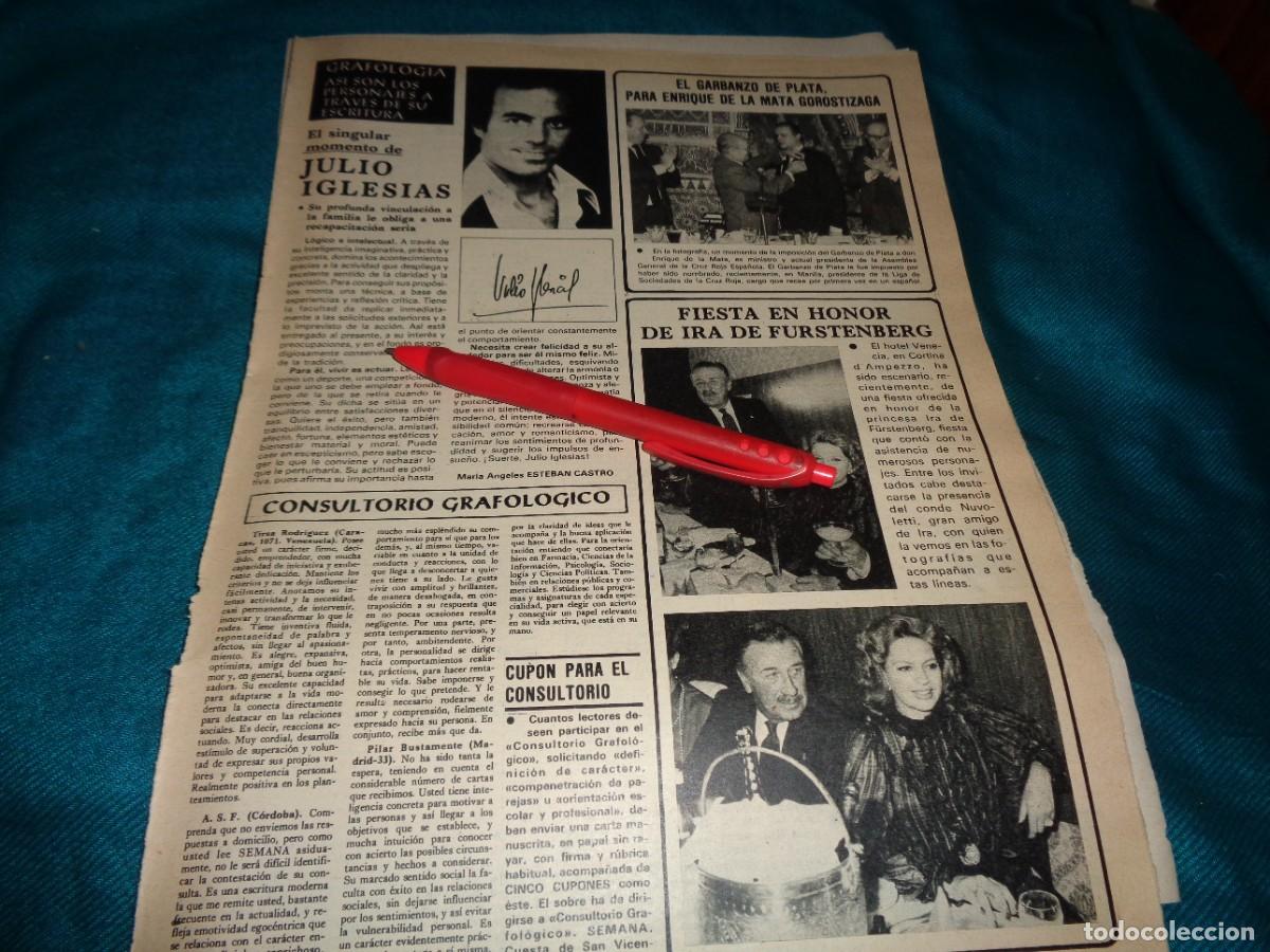 Coleccionismo de Revistas y Peri&oacute;dicos: RECORTE : GRAFOLOGIA : JULIO IGLESIAS. IRA DE FURSTENBERG. SEMANA, ENERO 1982(#)