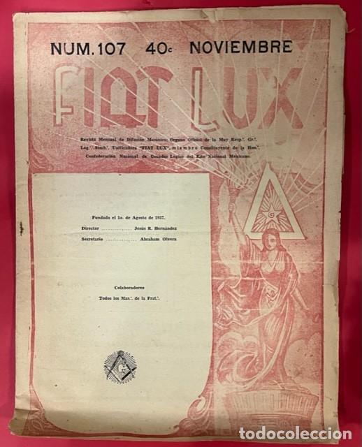 Coleccionismo de Revistas y Peri&oacute;dicos: REVISTA FIAT LUX, MASONICA, RITO NACIONAL MEXICANO N&ordm; 107, A&Ntilde;O 1946