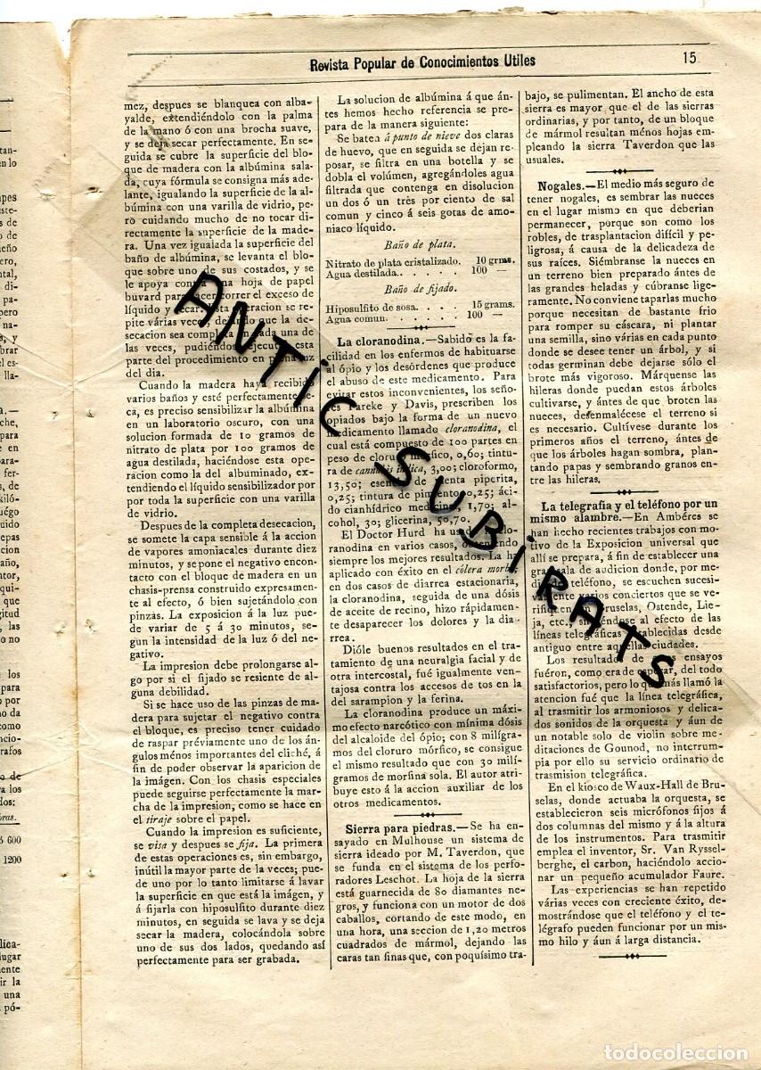 Coleccionismo de revistas y peri&oacute;dicos: REVISTA A&Ntilde;O 1884 LA CLORANODINA TELEGRAFIA TELEGRAFO VINO DE SETAS GAS DEL SERRIN