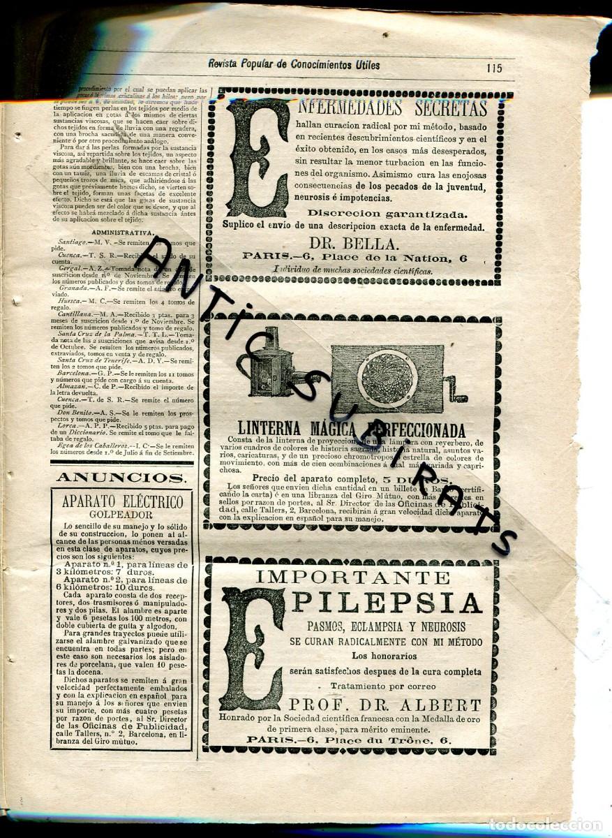 Coleccionismo de Revistas y Peri&oacute;dicos: REVISTA A&Ntilde;O 1884 JUGUETES ANTIGUOS LINTERNA MAGICA PERFECCIONADA LINTERNA DE PROYECCION
