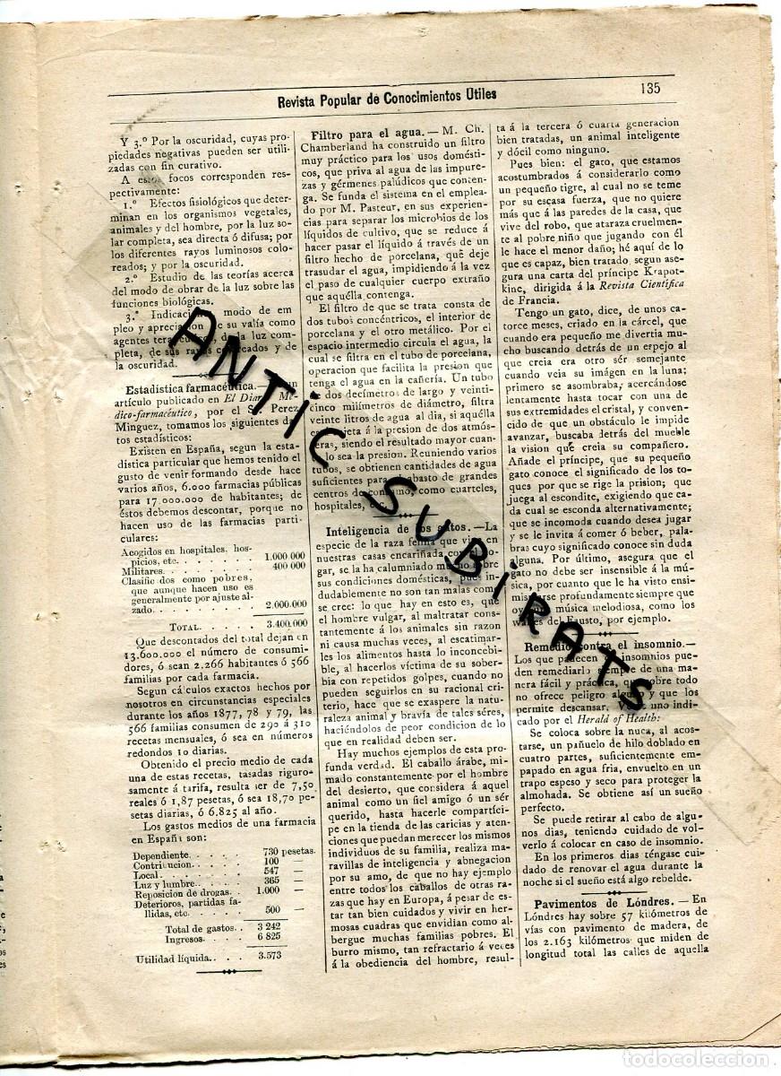 Collection Magazines and Newspapers: REVISTA A&Ntilde;O 1884 LA INTELIGENCIA DE LOS GATOS REMEDIO CONTRA EL INSOMNIO LA FOTOTERAPIA