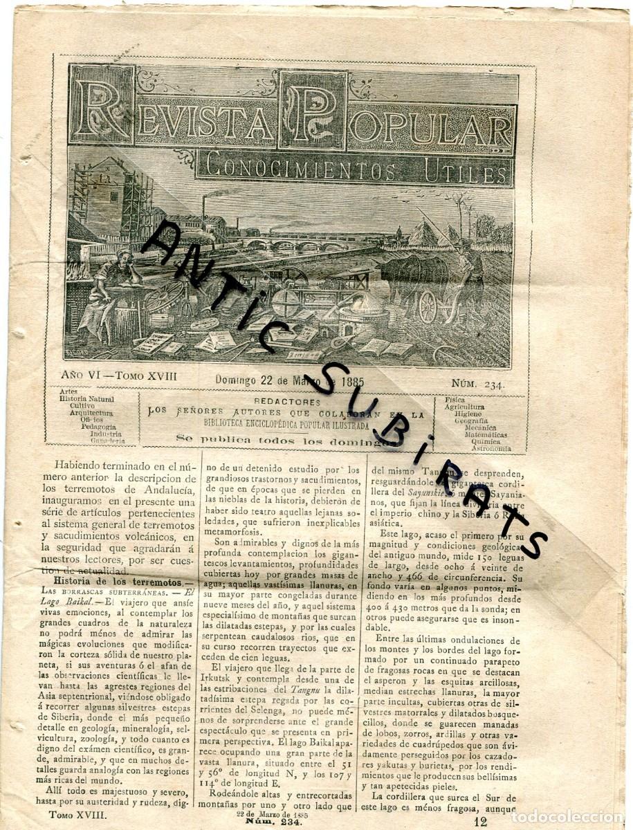 Collection Magazines and Newspapers: REVISSTA A&Ntilde;O 1885 HISTORIA DE LOS TERREMOTOS LAGO BAIKAL ANTIFILOXERICO FILOXERA TANINO PODREDUMBRE
