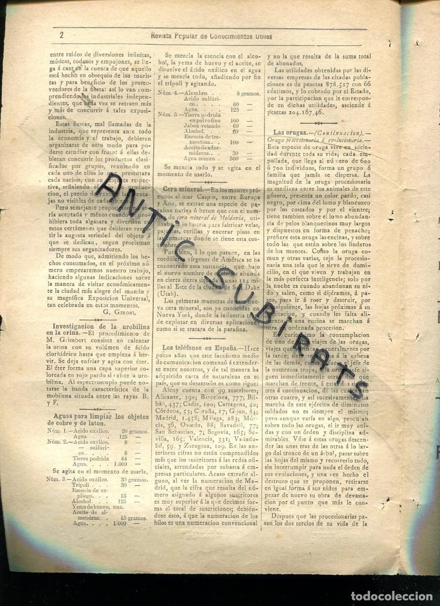 Coleccionismo de Revistas y Peri&oacute;dicos: REVISTA A&Ntilde;O 1889 LAS ORUGAS DESPESCA PESCA EN LAS SALINAS DE SAN FERNANDO CADIZ EXALGINA BARDET