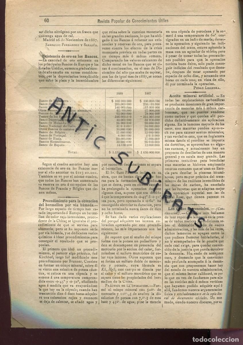 Collezionismo di Riviste e Giornali: REVISTA A&Ntilde;O 1889 DURACION DEL PAPEL LAS ORUGAS OBTENCION DEL BERMELLON POR VIA HUMEDA