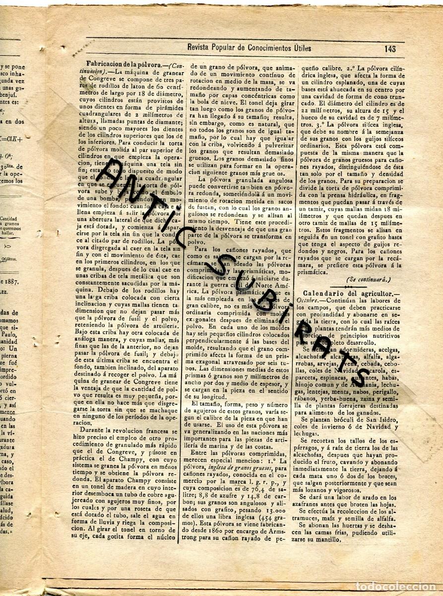 Collection Magazines and Newspapers: REVISTA A&Ntilde;O 1889 FABRICACION DE LA POLVORA EL LIMON CONTRA LAS PICADAS DE SERPIENTES VIBORA