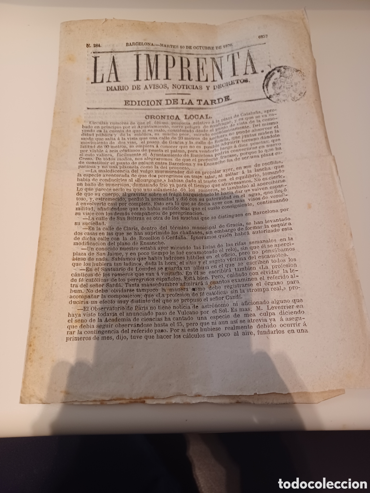 Coleccionismo de Revistas y Peri&oacute;dicos: PERI&Oacute;DICO 1876 LOS POZOS ARTESIANOS EN LA PARTIDA DEL RAL. COMPA&Ntilde;IAS FERROCARRILES HORARIOS PRECIOS