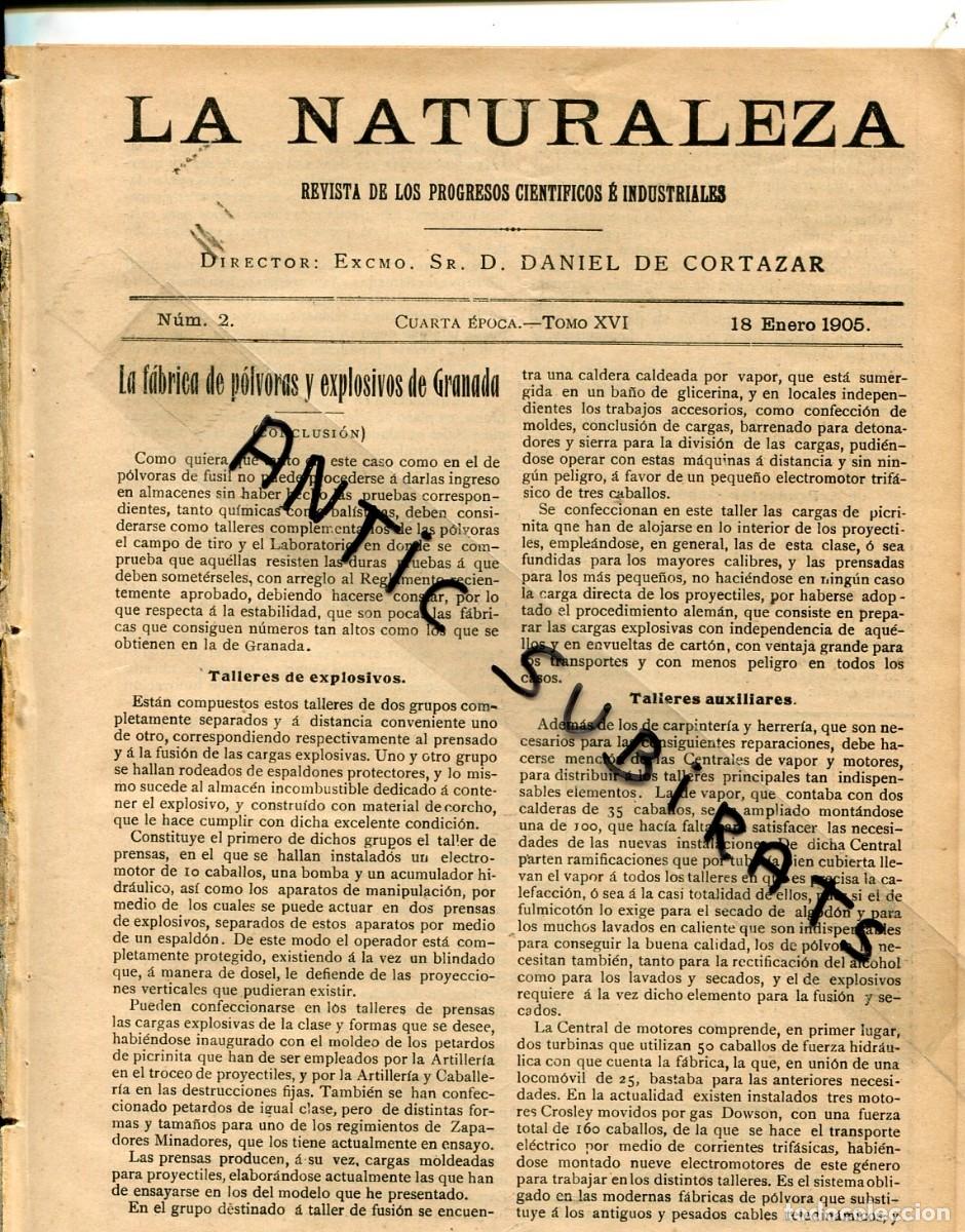 Collection Magazines and Newspapers: REVISTA A&Ntilde;O 1905 FABRICA DE EXPLOSIVOS DE GRANADA FECULA EN ESPA&Ntilde;A ARTILLERIA BUQUES FERRAGUT SBERT