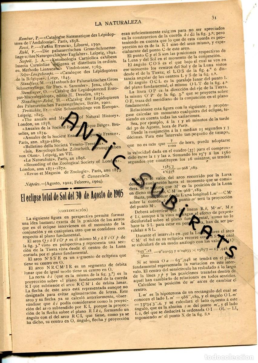 Coleccionismo de revistas y peri&oacute;dicos: REVISTA A&Ntilde;O 1905 DATOS Y MEDICIONES DEL ECLIPSE DE SOL DEL 30 DE AGOSTO DE 1905 RAFAEL GAGO PALOMO