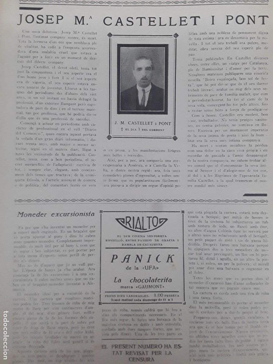 Collection Magazines and Newspapers: JOSEP M&ordf; CASTELLET I PONT OLOT MORT REVISTA ANY 1929