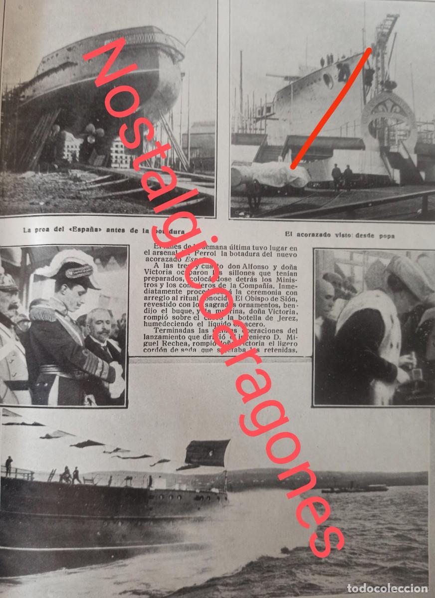 Collectionnisme de Revues et Journaux: Ferrol botadura acorazado Espa&ntilde;a foto revista principio siglo XX 191K