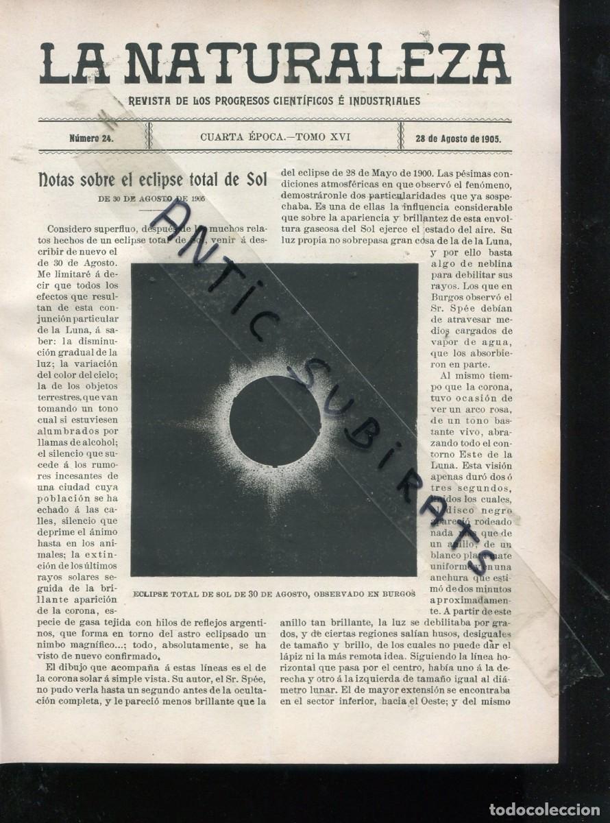 Collezionismo di Riviste e Giornali: REVISTA A&Ntilde;O 1905 ECLIPSE DE SOL TOTAL EN BURGOS 30 AGOSTO ORIGEN CREACION DE LOS DIAMANTES ROSO LUNA