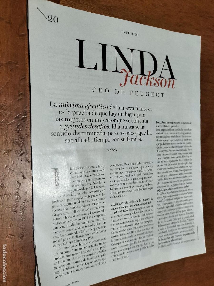Coleccionismo de Revistas y Peri&oacute;dicos: LINDA JACKSON. CEO DE PEUGEOT. 2 P&Aacute;GINAS. EXTRAIDO DE REVISTA. COMPLETO
