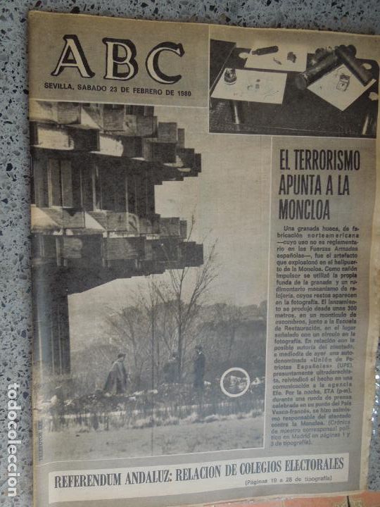 Coleccionismo de Revistas y Peri&oacute;dicos: ABC SEVILLA 23 FEBRERO 1980 - EL TERRORISMO APUNTA MONCLOA