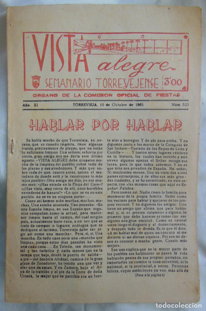 Coleccionismo de revistas y peri&oacute;dicos: VISTA ALEGRE. Semanario Torrevejense. Organo de la Comisi&oacute;n Oficial de Fiestas. A&ntilde;o XI, 1965