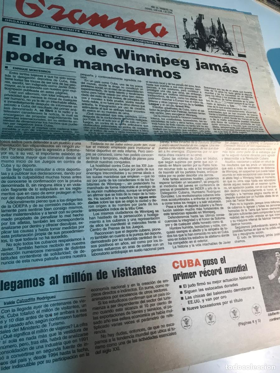 Coleccionismo de revistas y peri&oacute;dicos: GRANMA. Peri&oacute;dico Cuba. Partido comunista. 6 agosto 1999. Winnipeg.
