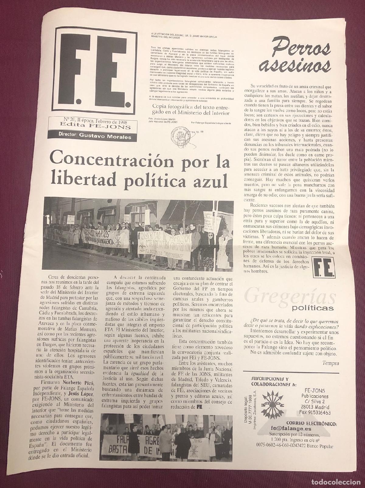 Collezionismo di Riviste e Giornali: PERIODICO FALANGISTA F.E. N&ordm; 20. FEBRERO DE 1998