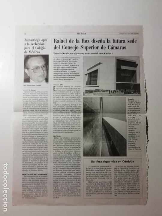 Coleccionismo de Revistas y Peri&oacute;dicos: Recorte Rafael de la Hoz dise&ntilde;a la futura sede del Consejo Superior de C&aacute;maras Arquitectura 2000 ABC