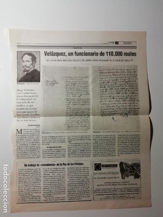 Coleccionismo de Revistas y Peri&oacute;dicos: Recorte Vel&aacute;zquez un funcionario de 110000 reales / Quinta de Cervantes Alcal&aacute; de Henares 2000