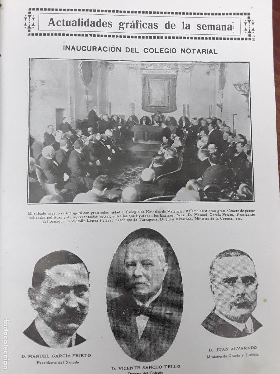 Coleccionismo de revistas y peri&oacute;dicos: INAGURACION COLEGIO NOTARIAL VALENCIA FIESTAS SAN VICENTE MARTIR FRANCISCO BADENES DALMAU A&Ntilde;O 1917