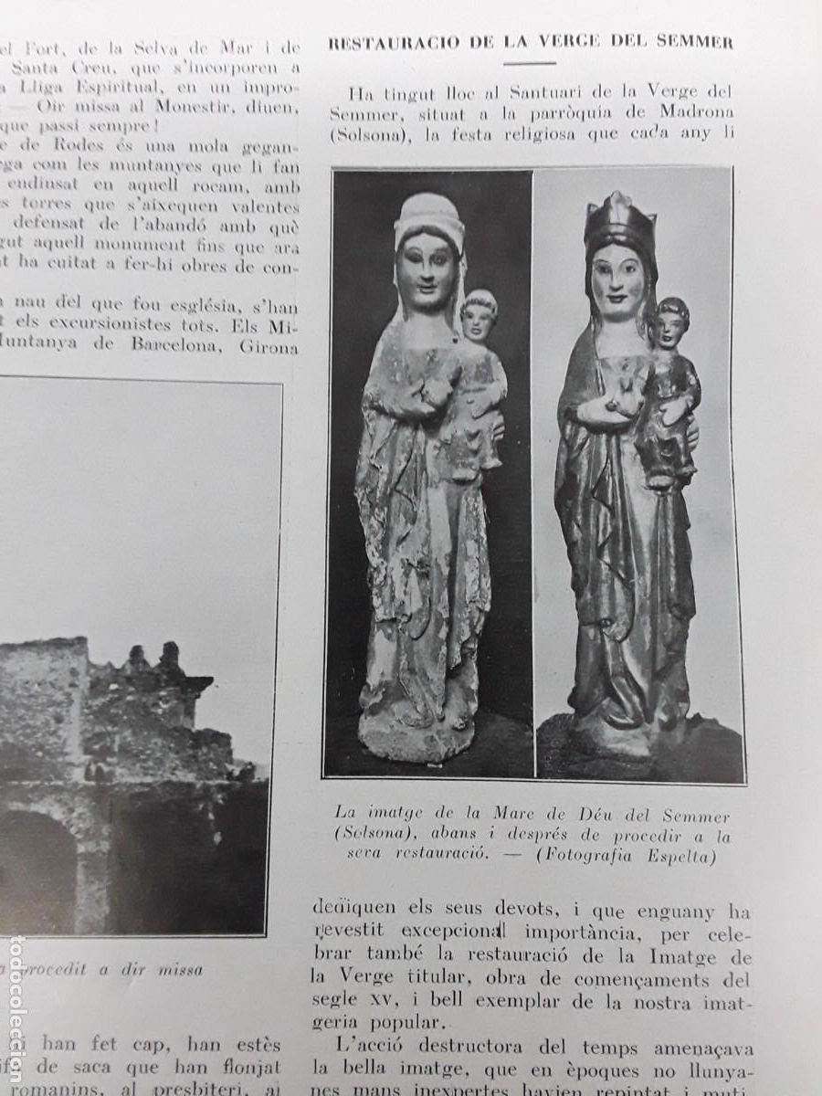 Collezionismo di Riviste e Giornali: RESTAURACIO VERGE SEMMER SOLSONA SANT PERE DE RODA PASCUA SANT BENET DE BAGES REVISTA ANY 1936