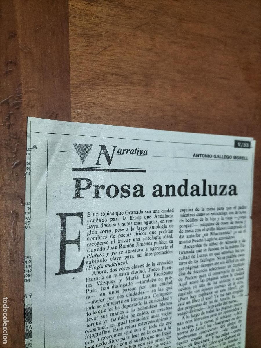 Collection Magazines and Newspapers: PROSA ANDALUZA. ANTONIO GALLEGO BORRELL. 1 P&Aacute;GINA. ART&Iacute;CULO EXTRAIDO DE UN PERI&Oacute;DICO