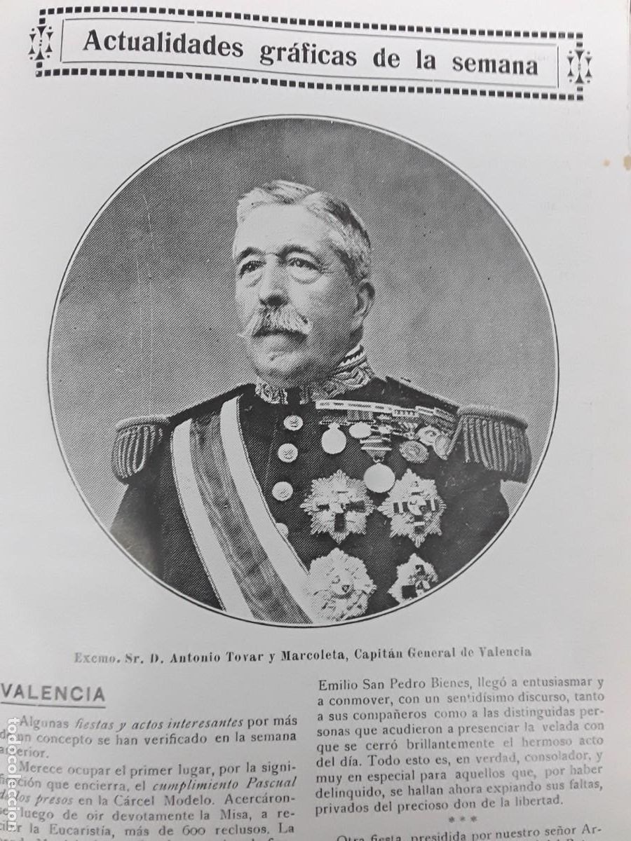 Collection Magazines and Newspapers: ANTONIO TOVAR Y MARCOLETA CAPITAN GENERAL VALENCIA ZUMALACARREGUI REVISTA A&Ntilde;O 1917