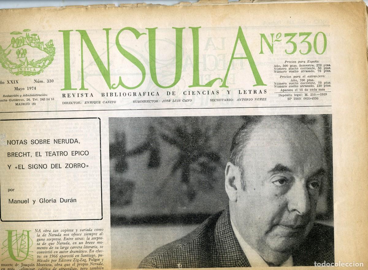 Coleccionismo de Revistas y Peri&oacute;dicos: REVISTA &Iacute;NSULA N&ordm; 330 - PABLO NERUDA - 1974