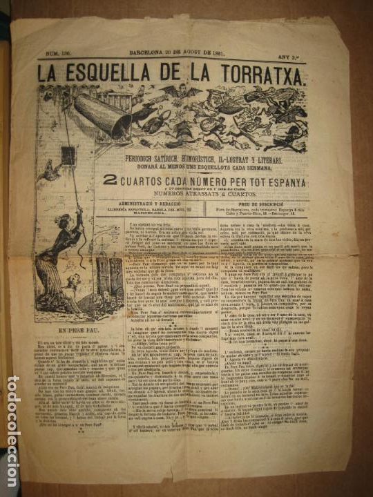 Collection Magazines and Newspapers: LA ESQUELLA DE LA TORRATXA-NUMERO 136-20 AGOST ANY 1881-VER FOTOS-(K-9612)