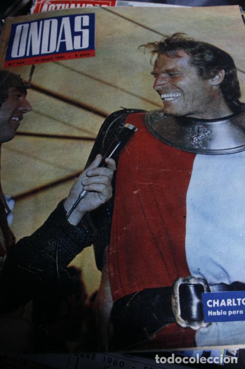 Coleccionismo de Revistas y Peri&oacute;dicos: REVISTA ONDAS N&ordm; 203 PORTADA CHARLTON HESTON EN EL CID FESTIVAL CANNES MATILDE CONESA 1961