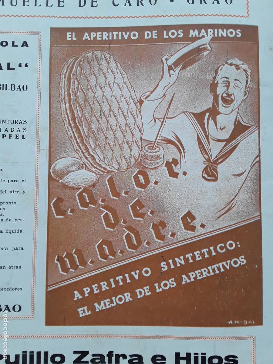 Sammeln von Zeitschriften und Zeitungen: CALOR DE MADRE EL APERITIVO DE LOS MARINOS APERITIVO SINTETICO HOJA REVISTA A&Ntilde;O 1940