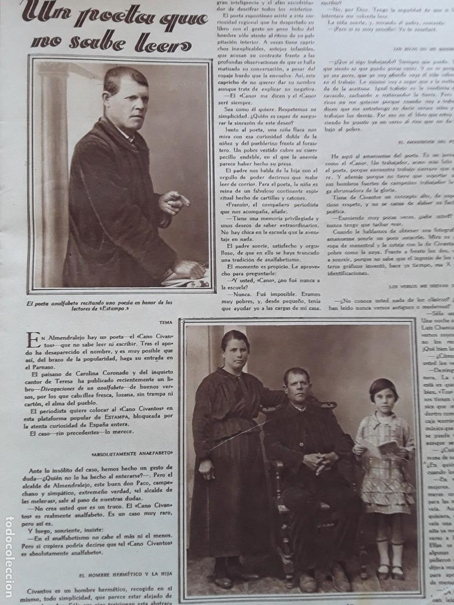 Collezionismo di Riviste e Giornali: ALMENDRALEJO POETA ANALFABETO CANO CIVANTOS RECOLECCION ACEITUNA MORITA CRISTIANA REVISTA A&Ntilde;O 1929