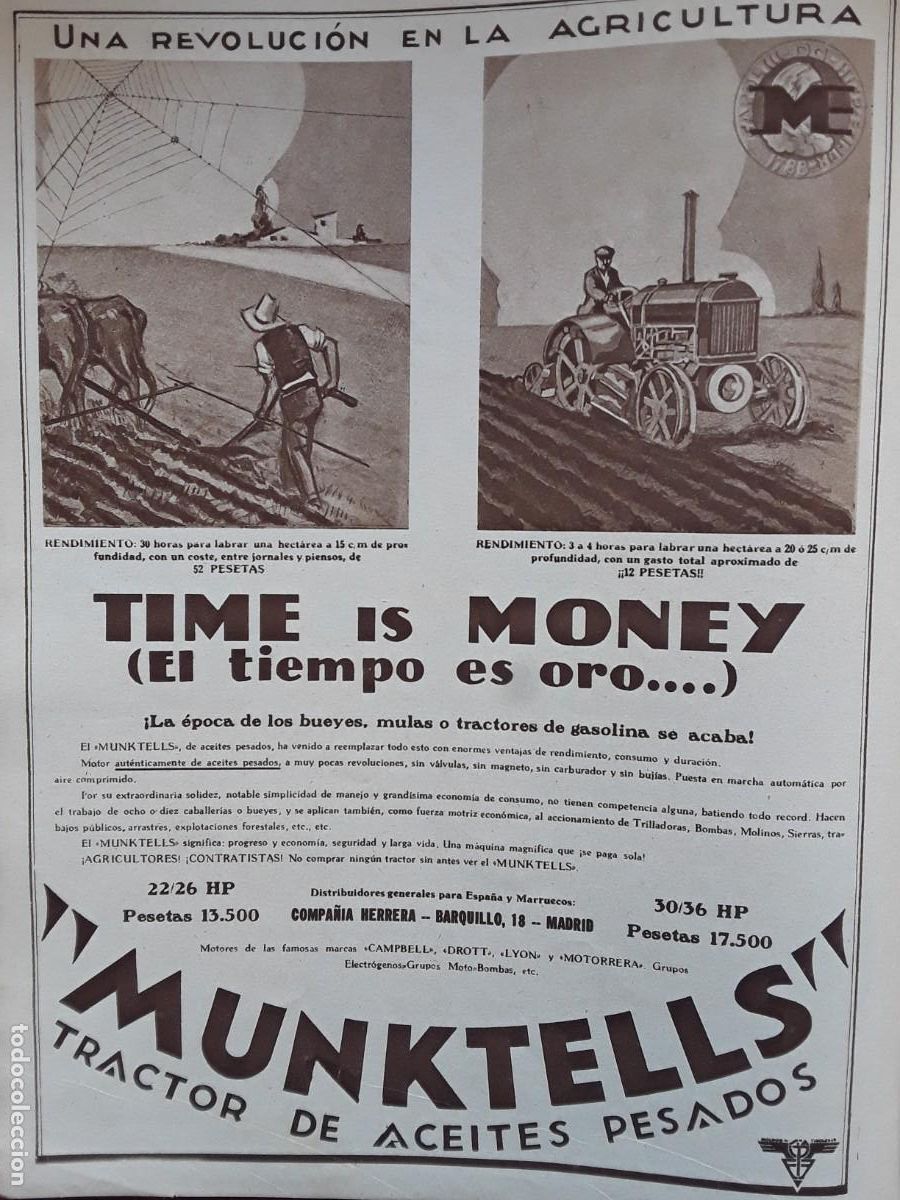 Collection Magazines and Newspapers: TRACTOR DE ACEITES PESADOS MUNKTELLS UNA REVOLUCION EN LA AGRICULTURA HOJA REVISTA A&Ntilde;O 1929